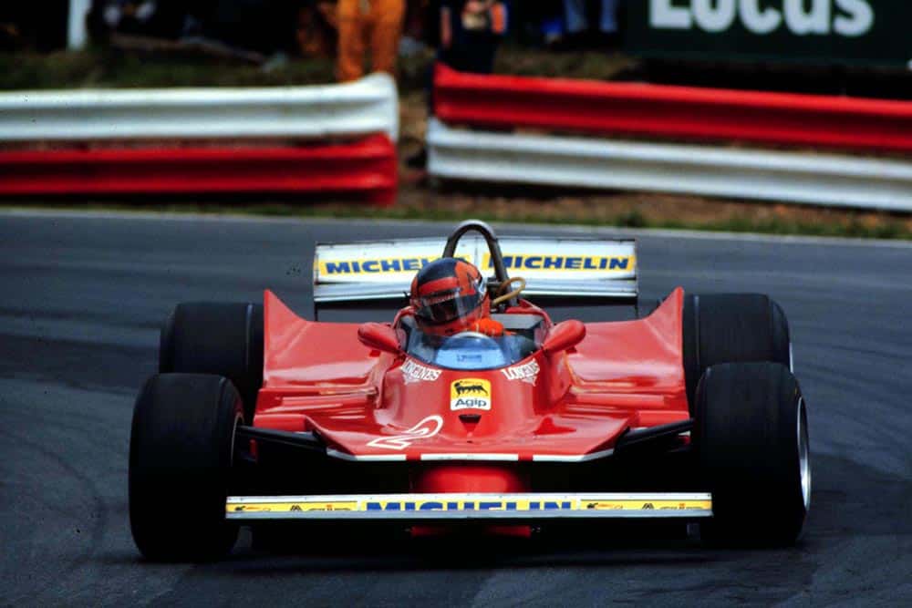 Gilles VIlleneuve competes at Brands Hatch