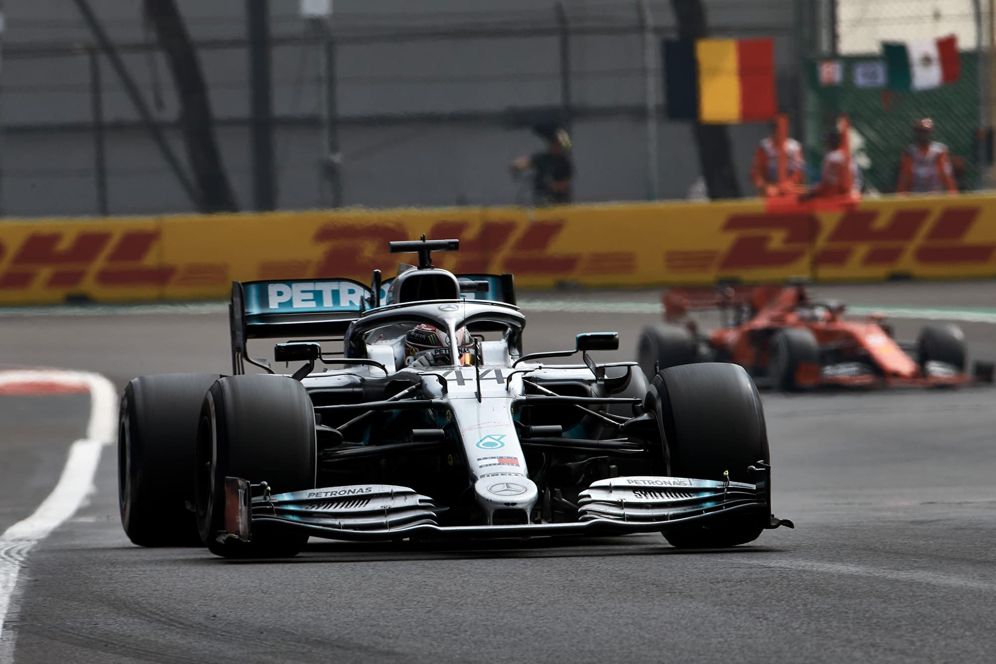 Sebastian Vettel behind Lewis Hamilton at the 2019 F1 Mexican Grand Prix