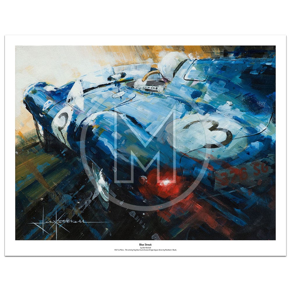 Blue Streak | Ron Flockhart – Jaguar D-type – 1957 | John Ketchell | Limited Edition Print