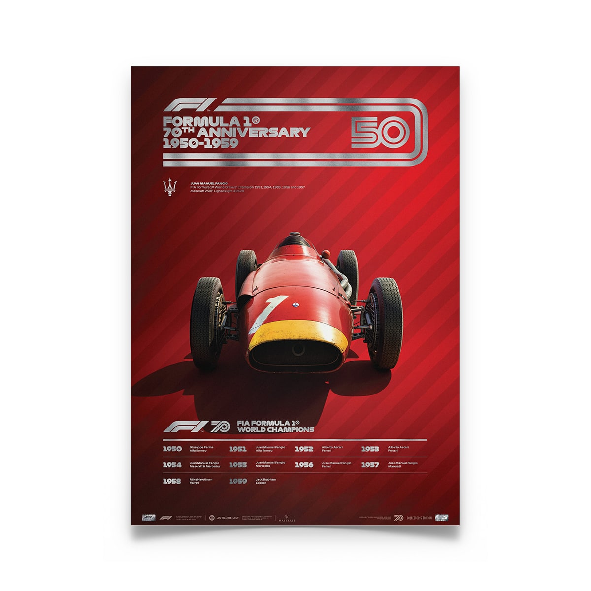 Formula 1® Decades | Juan Manuel Fangio – Maserati 250F – 1950s | Collector's Edition poster