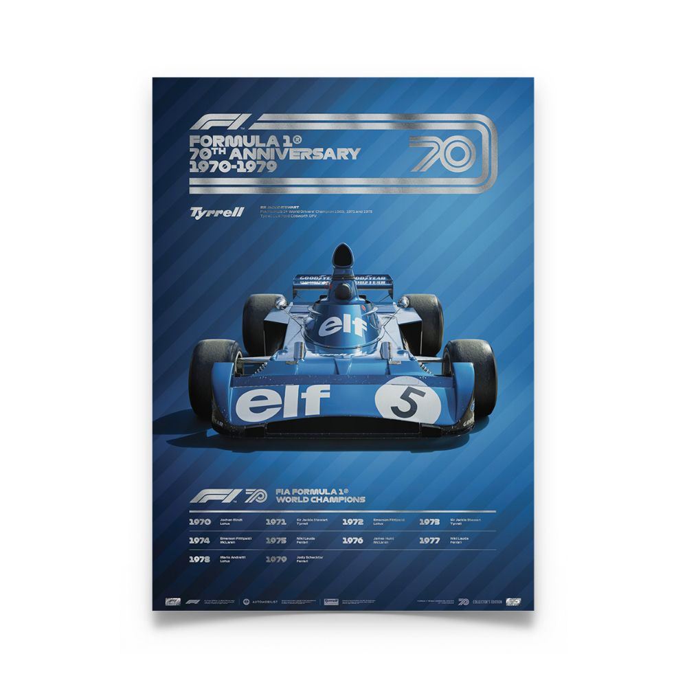 Formula 1® Decades | Jackie Stewart - Tyrrell 006 - 1970s | Collector's Edition poster