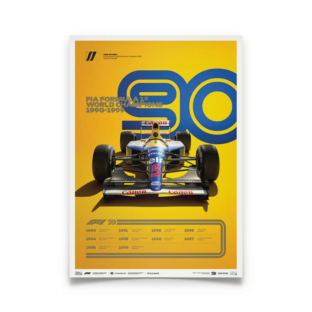 Formula 1® Decades | Nigel Mansell – Williams FW14B – 1990s | Automobilist | Limited Edition poster