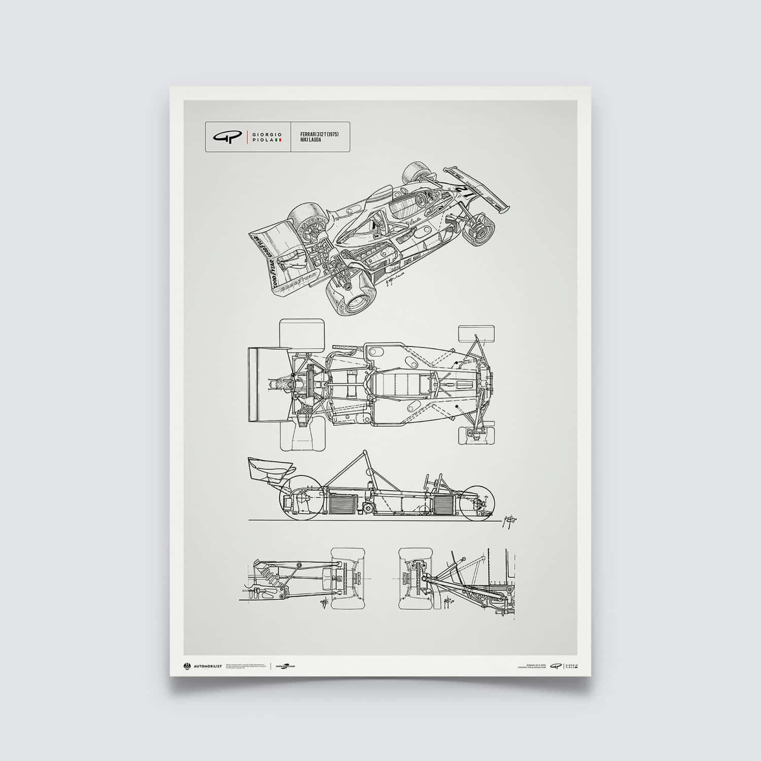 Giorgio Piola Technical Drawing - Ferrari 312 T - Niki Lauda - 1975