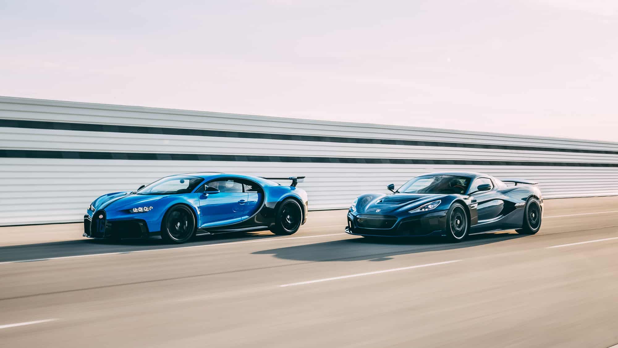 Rimac Nevera and Bugatti Chiron moving