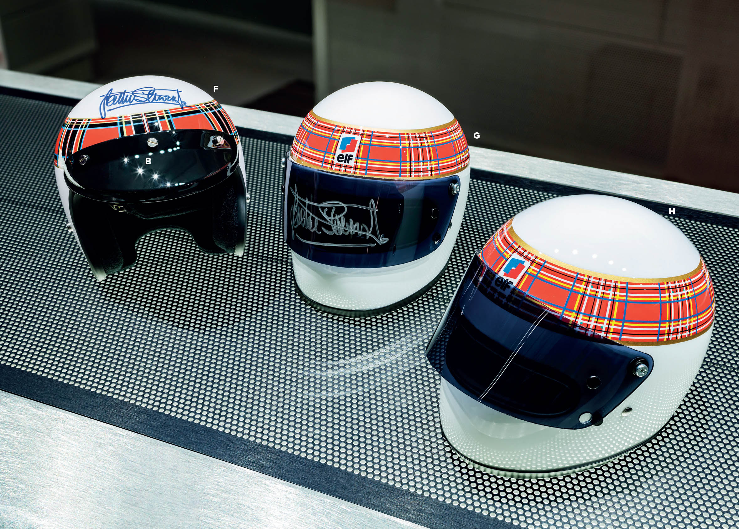 Jackie Stewart helmets annotated