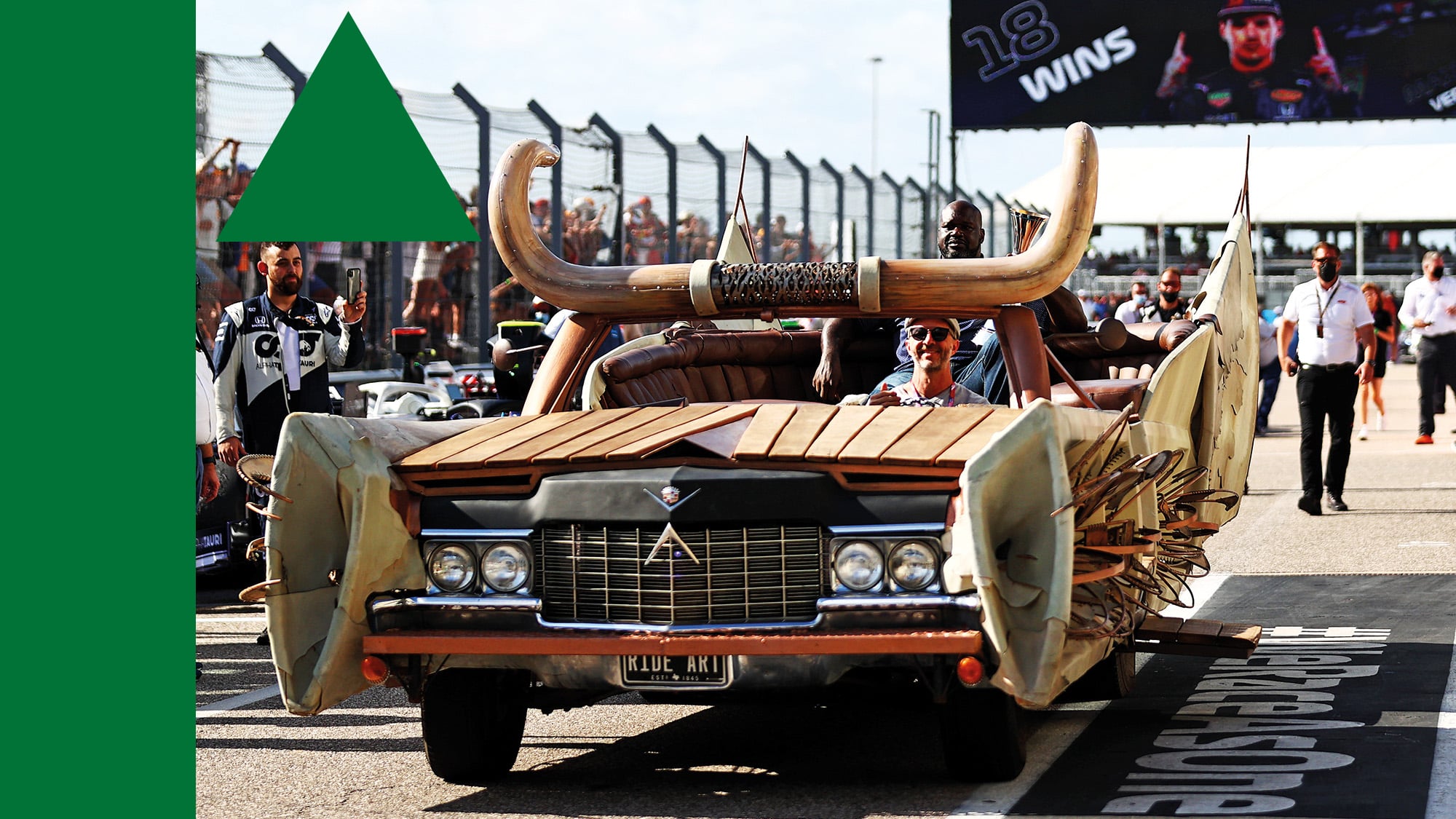 Going up Shaq O Neal car with horns at US Grand Prix