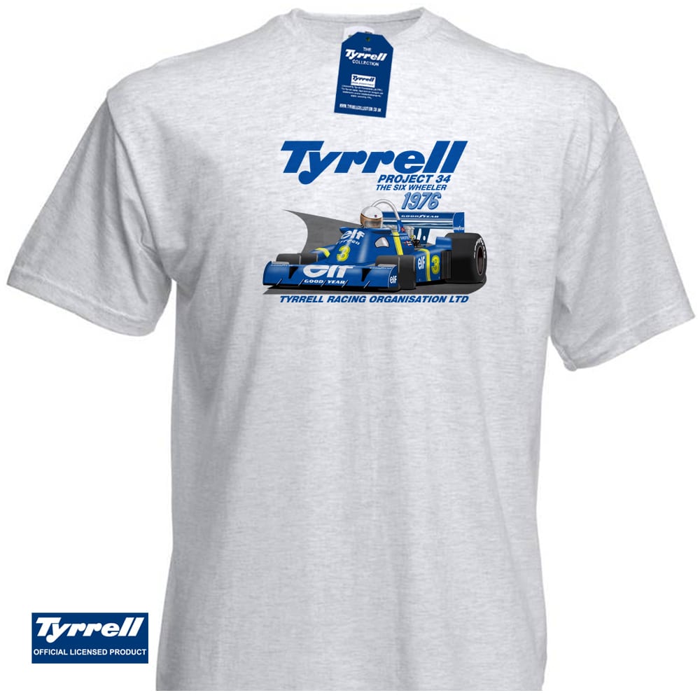 Official Tyrrell 1976 P34 Six Wheeler T-Shirt ( Scheckter )