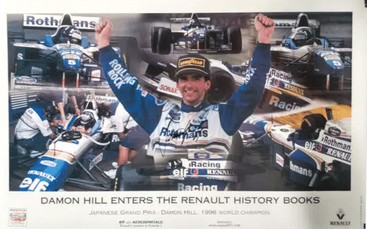 Vintage Damon Hill Poster | Signed by Damon Hill | 1996 Japanese Grand Prix World Champion