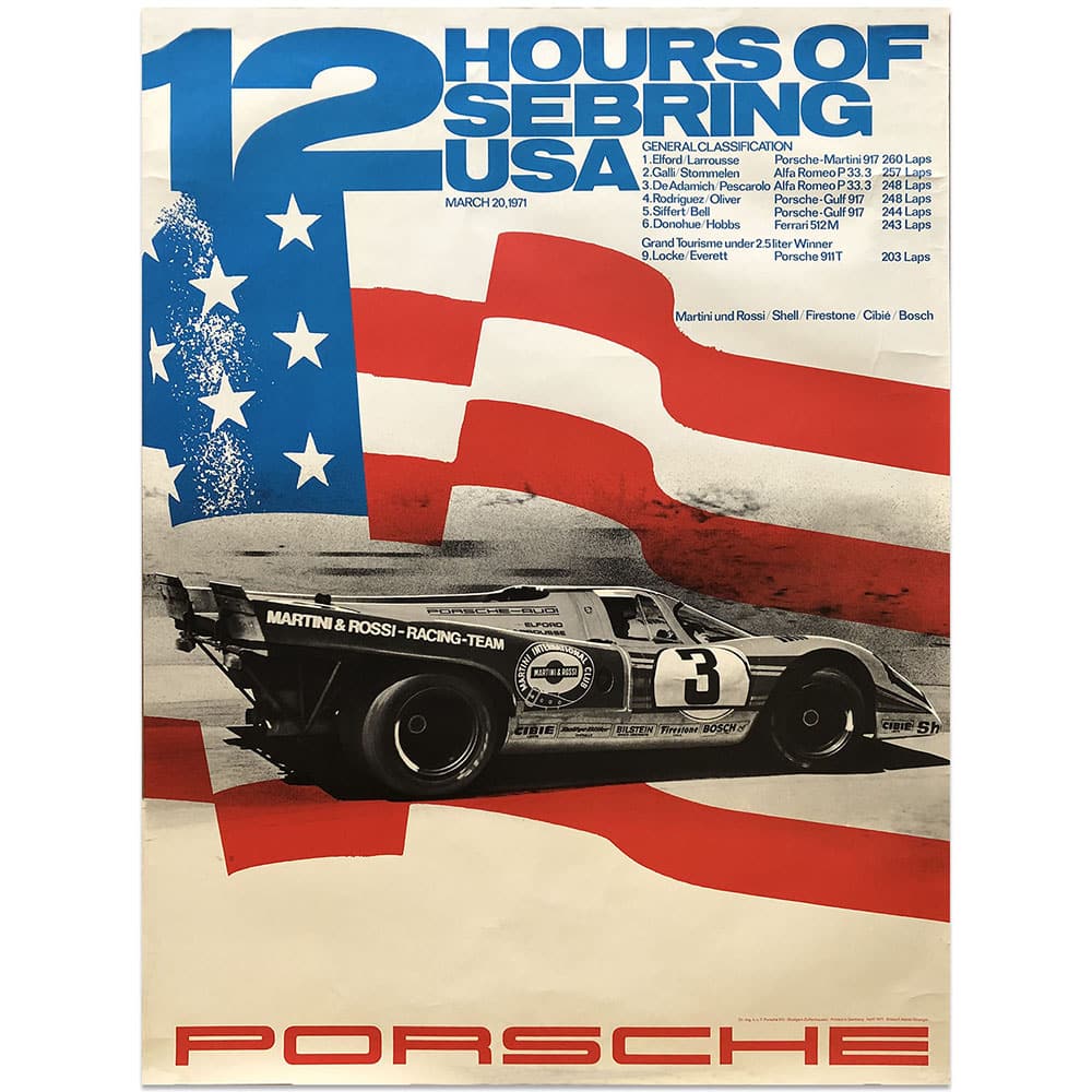 German | Porsche Factory Poster Sebring 12 Hours 1971 | Original vintage poster