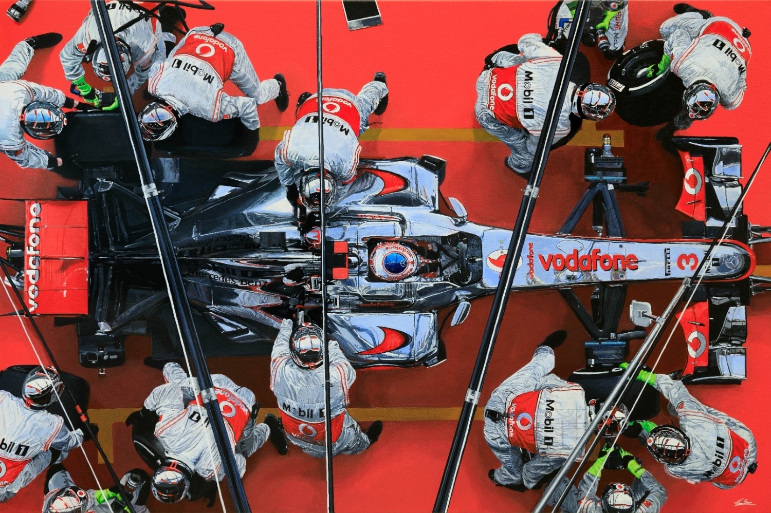 Jenson Button - McLaren pit stop - Embellished canvas by James Stevens