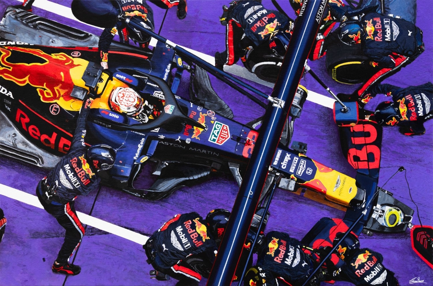 Max Verstappen - Red Bull pit stop - Embellished canvas by James Stevens