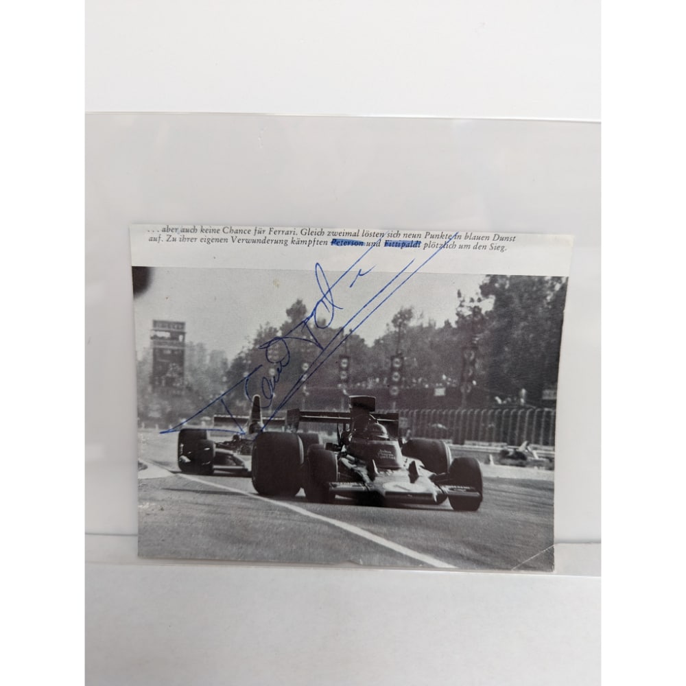 Vintage Signed Ronnie Peterson JPS Lotus Press Cutting