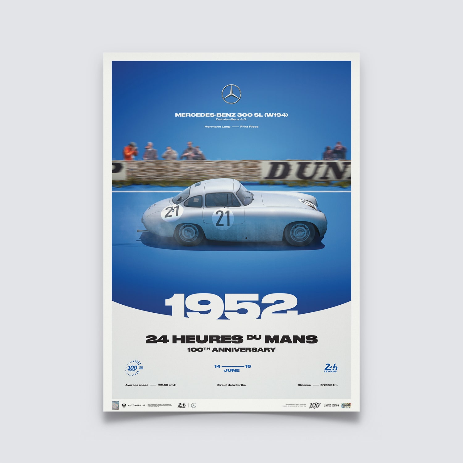 Mercedes-Benz 300 SL (W194) | 24H Le Mans | 100th Anniversary 1952 Poster