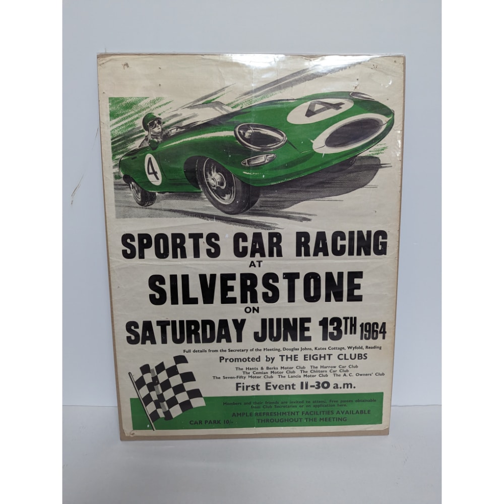 Original Vintage Sports Car Racing Silverstone 1964 Poster - Motor