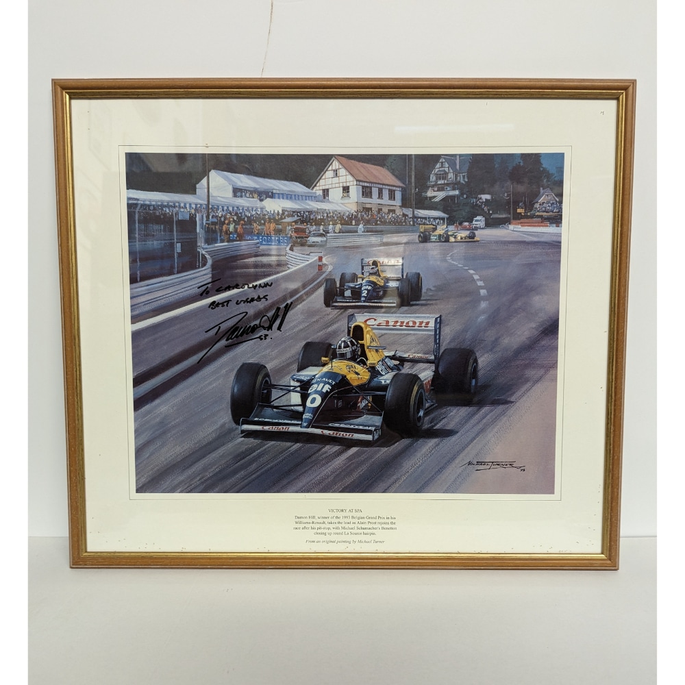 Victory at Spa' Framed Print Signed by Damon Hill