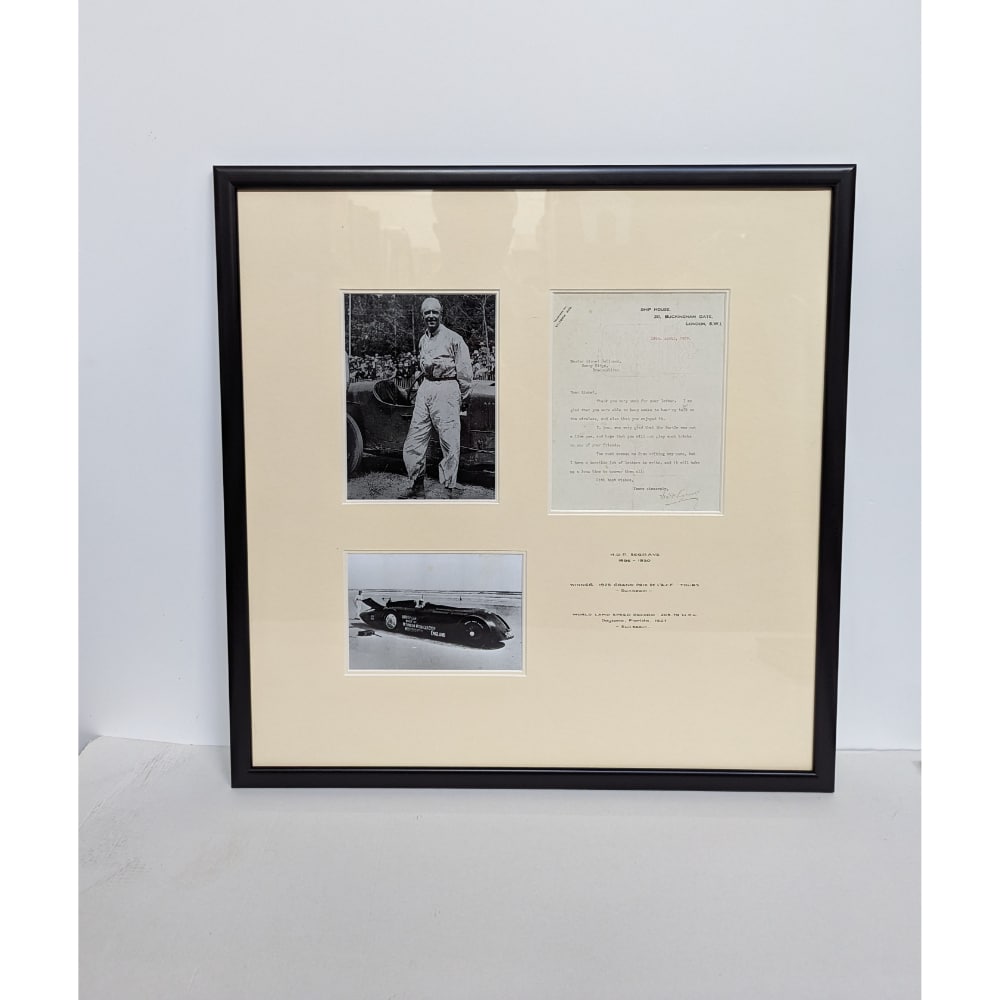 Vintage Henry Segrave 1929 Signed Print & Letter Framed