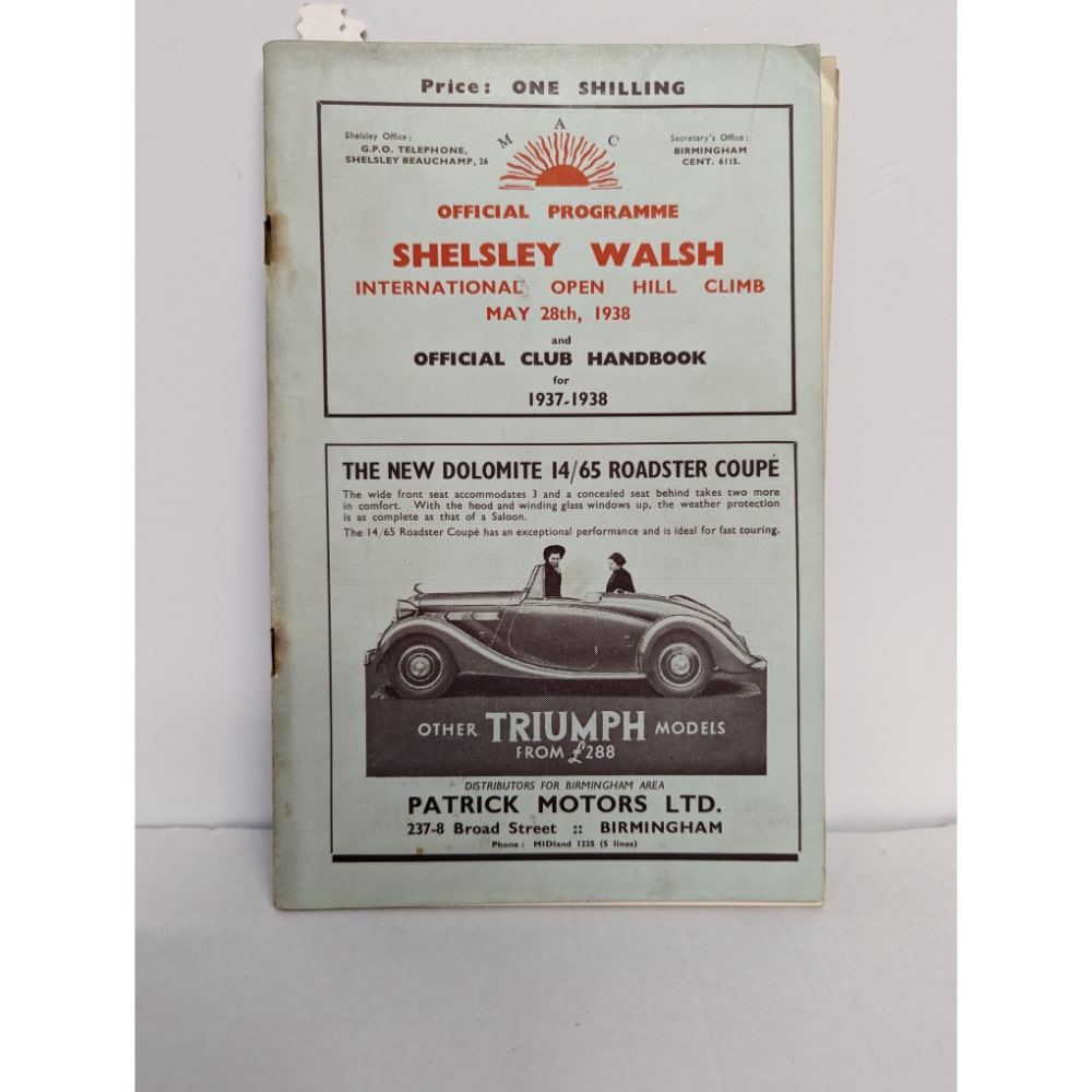 Vintage Shelsey Walsh Hill Climb Programme 1937 Signed Mays, Johnson & Petre