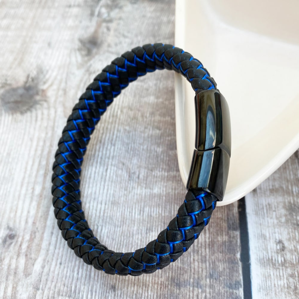 Tread Leather Bracelet Blue and Black