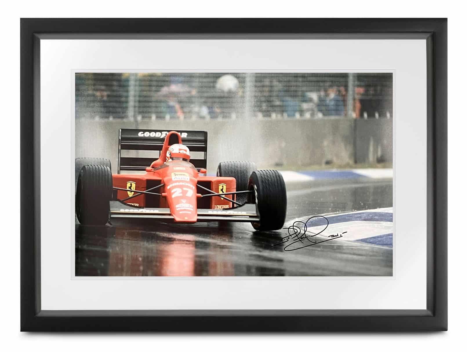 Nigel Mansell signed Ferrari 'In the Wet' photograph