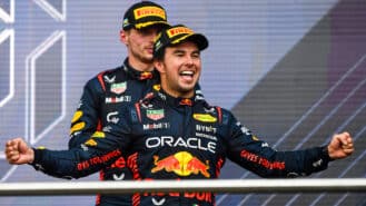 Sergio Perez and Max Verstappen pop balloons for 44 seconds straight 