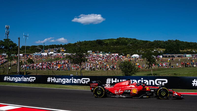 Ferrari of Charles Leclerc in 2023 F1 Hungarian Grand Prix