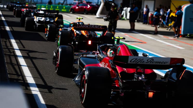 Pitlane queue at 2023 F1 Hungarian GP