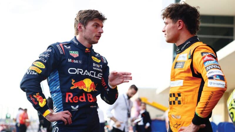 Max Verstappen confronts Lando Norris